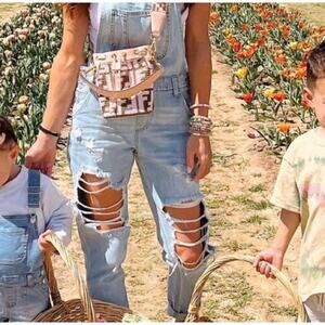 Cello Light Wash Distressed Denim Overalls